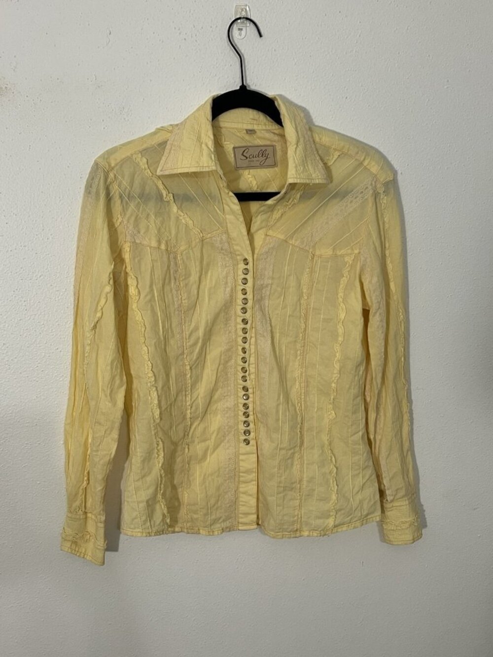 Scully Womens Pearl Snap Yellow Western Blouse Shirt Size XS